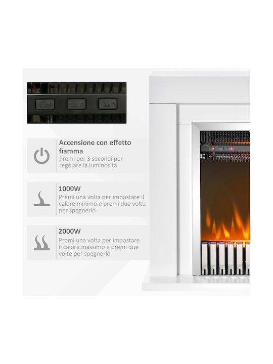 HomCom Επιδαπέδιο Ηλεκτρικό Τζάκι 2000W 79x77.5cm Λευκό