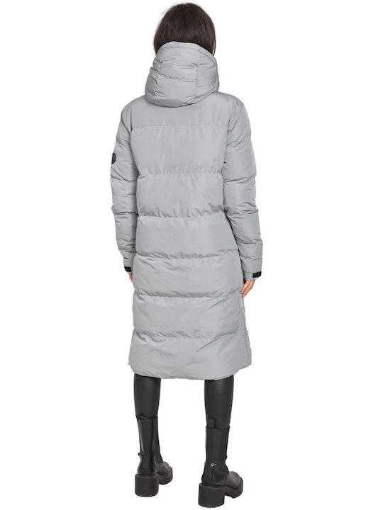 Vcode Women's Long Puffer Jacket for Winter with Hood Gray