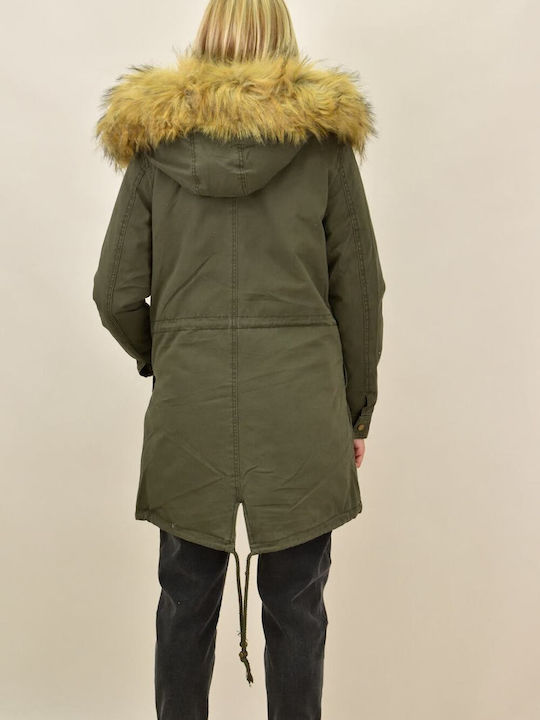 Potre 17638 Women's Long Parka Jacket for Winter with Hood Khaki