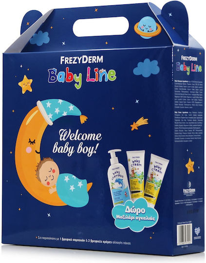 Frezyderm Welcome Baby Boy Care Set 300ml & Baby Cream 2x175ml & Gift Cushion for Baby Boy 4 Pieces