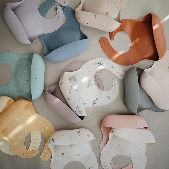 Mushie Wasserdicht Lätzchen Silikon mit Taste & Tasche Powder Blue