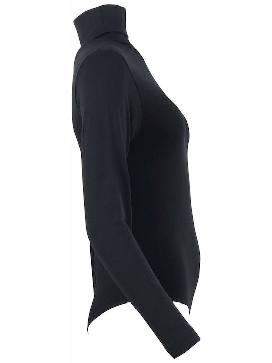 Women's elastic turtleneck leotard. BLACK