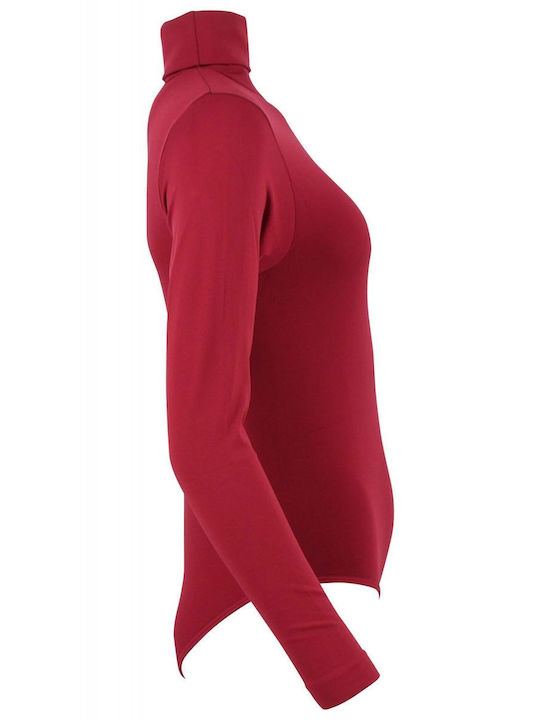 Women's elastic turtleneck leotard. BORDO