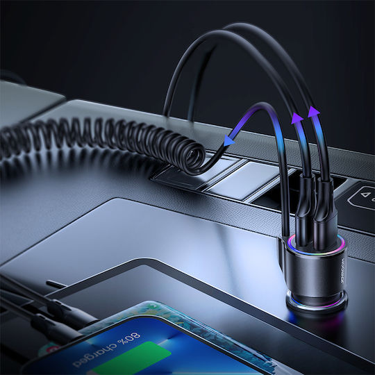 Joyroom JR-CL25 Φορτιστής Αυτοκινήτου 17W με Θύρες: 2xUSB μαζί με Καλώδιο Lightning Μαύρο Χρώμα