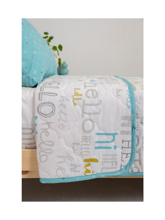 Naf Naf Set Pătură Pentru Copii Single Cu Față De Pernă Hello Albastru Deschis 160x240cm