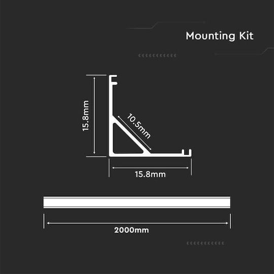 V-TAC External Aluminum Profile for LED Strip Corner with Opal Cover 200x1.5x1.5cm
