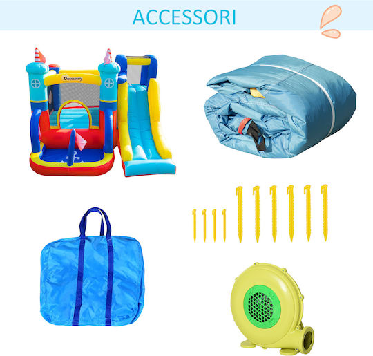 Outsunny Inflatable Bouncy Time Castle with Trampoline and Slide for 3-8 Years