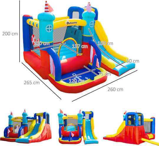 Outsunny Inflatable Bouncy Time Castle with Trampoline and Slide for 3-8 Years