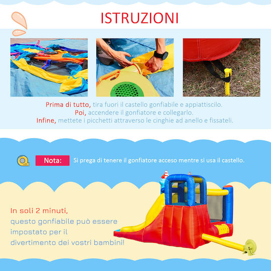 Outsunny Inflatable Bouncy Time Castle with Trampoline and Slide for 3-8 Years