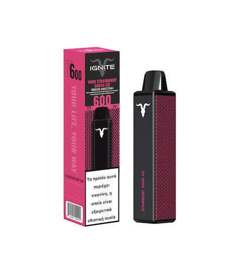 Ignite V600 Единично Употребима Електронна Цигара Strawberry 2ml 20mg Черен