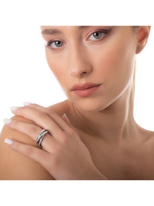 Oxzen Ring Small Wedding Band with Zircon made of Steel Gold Plated