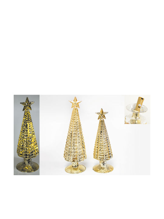 Christmas Decorative Illuminated Glass Tree Cone 24cm Gold