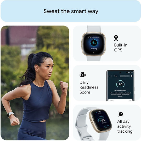 Fitbit Sense 2 Aluminiu Rezistent la apă Smartwatch (Blue Mist/Soft Gold)