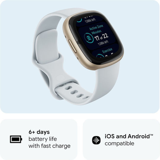 Fitbit Sense 2 Aluminiu Rezistent la apă Smartwatch (Blue Mist/Soft Gold)