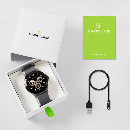 Harry Lime HA07 Aluminium 44mm Smartwatch με Παλμογράφο (Black / Grey Silicone)