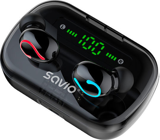 Savio TWS-06 In-Ear Bluetooth-Freisprecheinrichtung Kopfhörer mit Ladeetui Schwarz