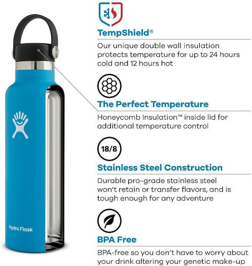 Hydro Flask Standard Mouth Μπουκάλι Θερμός Ανοξείδωτο BPA Free 621ml INDIGO
