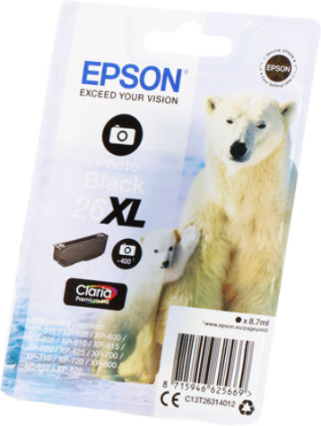 Epson 26XL Original InkJet Printer Ink Photo Black (C13T26314010 C13T26314012)