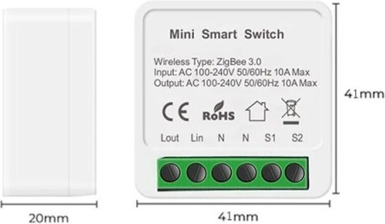 Aubess Smart Switch 1 Καναλιού ZigBee 10A (με Ουδέτερο)