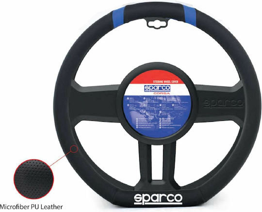 Sparco Car Steering Wheel Cover with Diameter 36-37cm made of Leatherette Blue