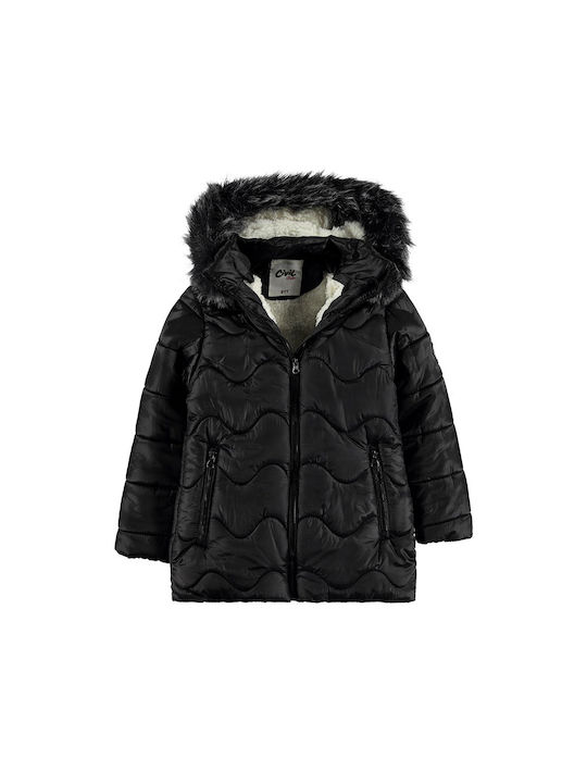 Kids jacket with hood and lining black for girls (10-14 years old)