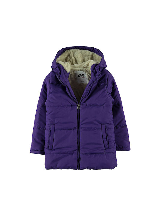 Children's hooded jacket with purple lining for girls (6-10 years old)