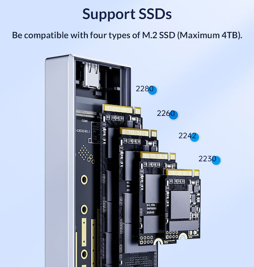 Orico Θήκη για Σκληρό Δίσκο M.2 PCI Express με σύνδεση Type-C σε Γκρι χρώμα