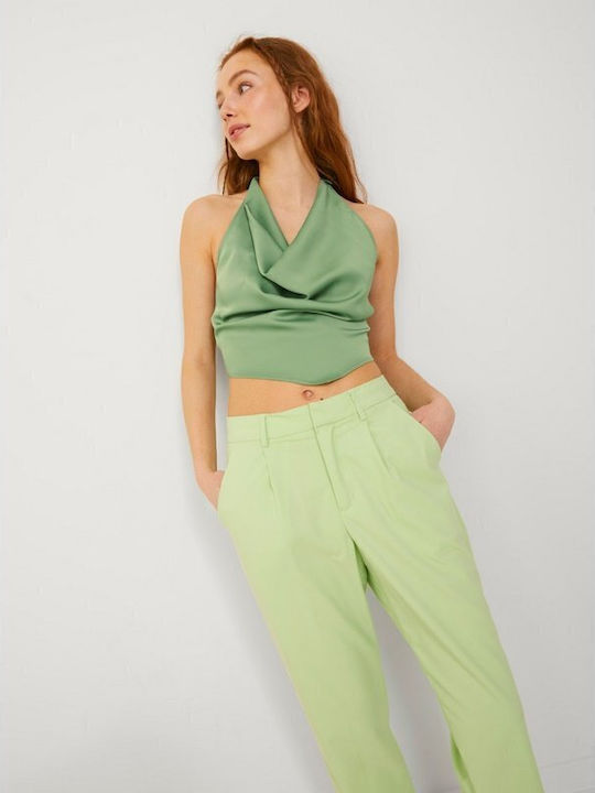 Women's Summer Crop Top Satin Drape Sleeveless Green