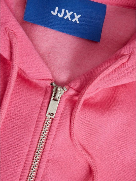 Kurzgeschnitten Damen Sweatshirtjacke Kapuzen Carmine Rose