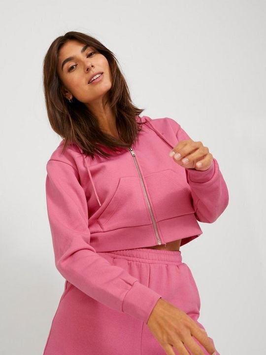 Kurzgeschnitten Damen Sweatshirtjacke Kapuzen Carmine Rose