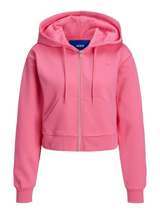 Kurzgeschnitten Damen Sweatshirtjacke Kapuzen Carmine Rose