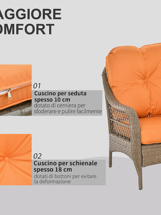 Set Cameră De Zi Pentru Exterior 4 Piese Kaki / Portocaliu Cu Perne