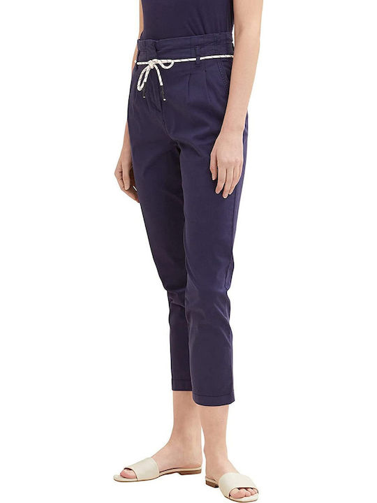 Women's High-waisted Fabric Trousers Blue