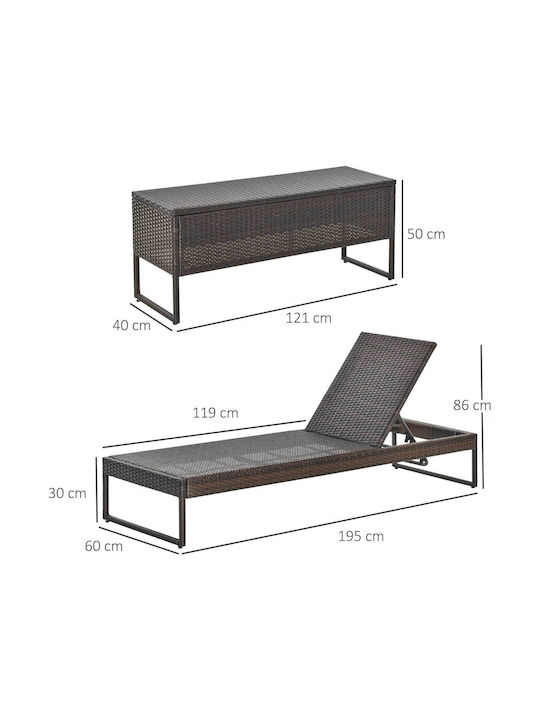 Deckchair Rattan with Cushion Brown 3pcs 195x60x86cm.