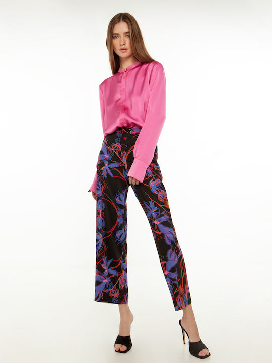 Women's Satin Long Sleeve Shirt Pink