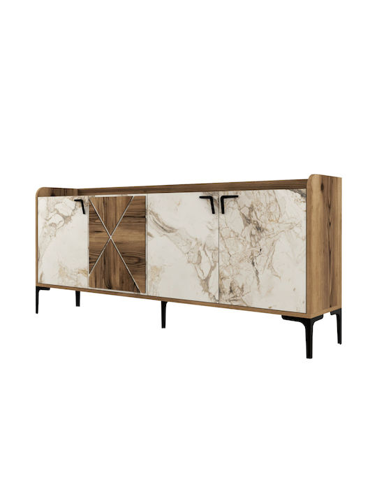 Μπουφές Καρυδί / Εφέ Λευκού Μαρμάρου 180x35x78cm