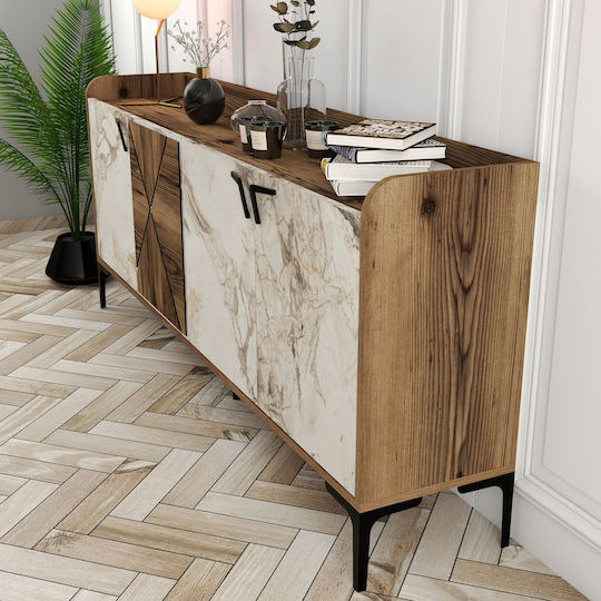 Bufet Walnut / White Marble Effect 180x35x78cm