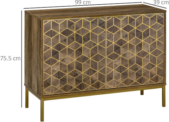 Sideboard Wooden Brown / Gold 99x39x75.5cm