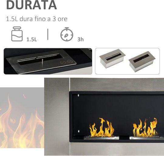 HomCom Indoor Wall Mounted Bioethanol Fireplace Silver 110x14.5x54cm