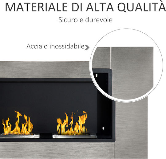 HomCom Indoor Wall Mounted Bioethanol Fireplace Silver 110x14.5x54cm