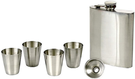 Hip Flask Hip Flask Комплект манерки Неръждаема стомана с чашка за шотове и фуния Сребрист 210мл