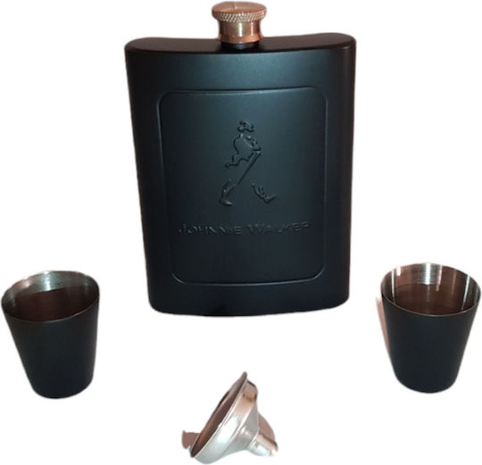 Johnnie Walker Set Sticlă Oțel inoxidabil cu Pahare de Shot & Pâlnie Negru 236ml
