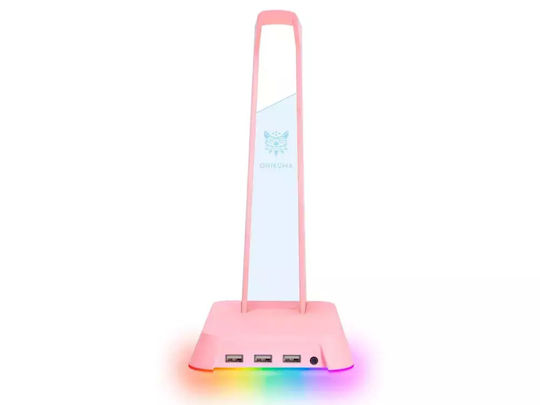 Onikuma ST-2 Επιτραπέζια Βάση Ακουστικών με Φωτισμό LED Κάρτα ήχου και Θύρα USB Ροζ