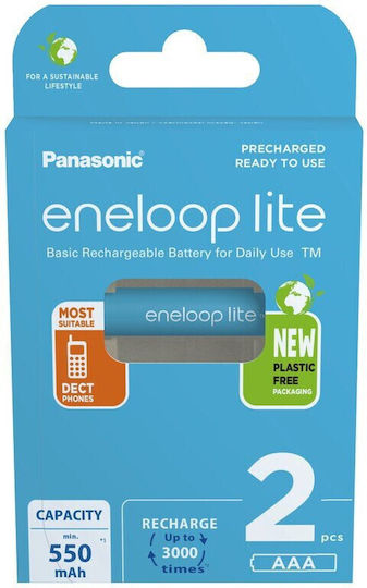 Panasonic Eneloop Lite Επαναφορτιζόμενες Μπαταρίες AAA Ni-MH 550mAh 1.2V 2τμχ