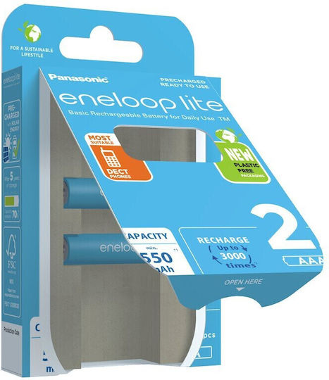 Panasonic Eneloop Lite Επαναφορτιζόμενες Μπαταρίες AAA Ni-MH 550mAh 1.2V 2τμχ