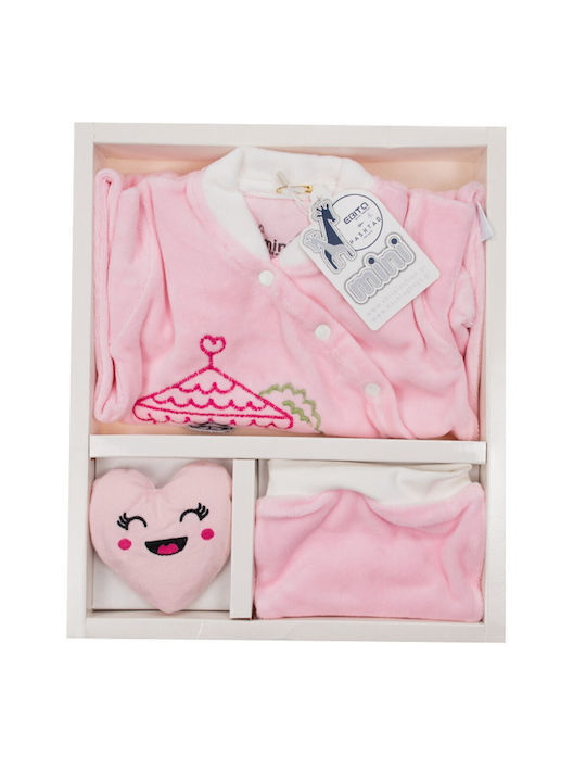 Evita Baby Bodysuit Set Long-Sleeved Velvet with Accessories Pink