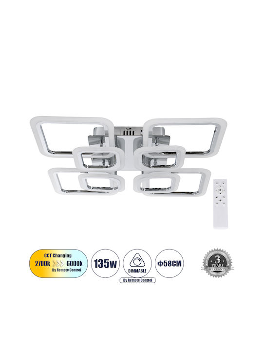 GloboStar Royal-S Deckenleuchte 58.5cm Silber mit Integrierter LED und Fernbedienung