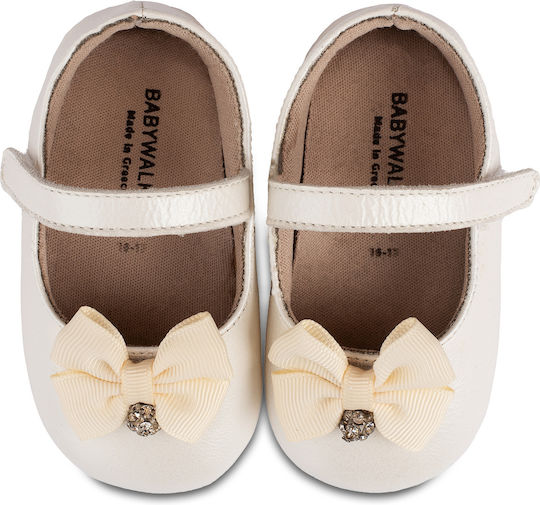 Babywalker Christening Leather Pumps Soft Sole Ecru