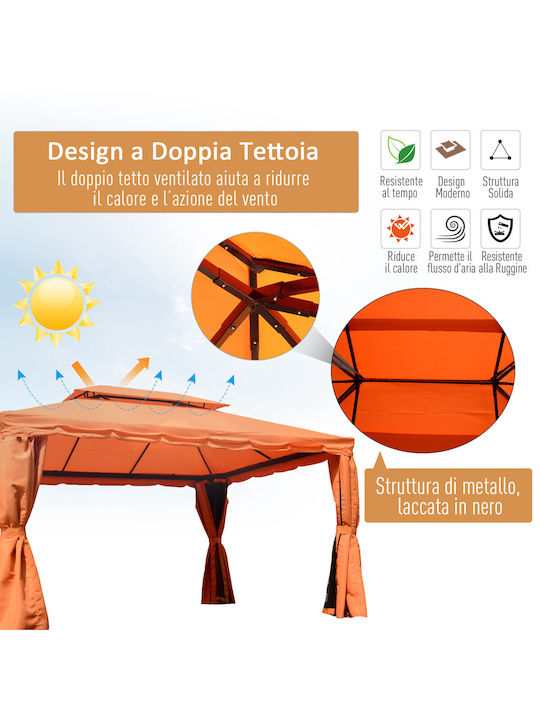 Outsunny Беседка Градина Gazebo Оранжев 3x4м