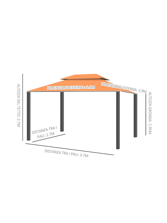 Outsunny Беседка Градина Gazebo Оранжев 3x4м
